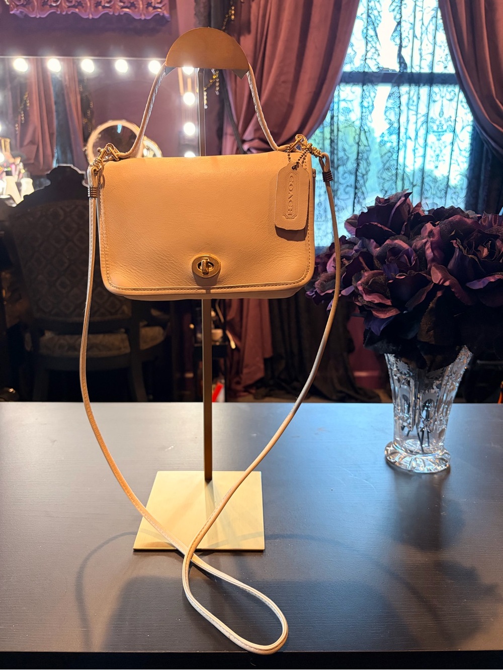 Coach Leather Turnlock Crossbody Bag in Beige